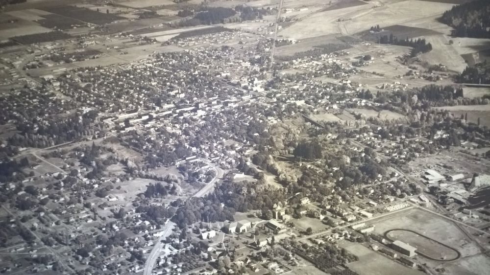 An aerial shot of McMinnville in the 1950s