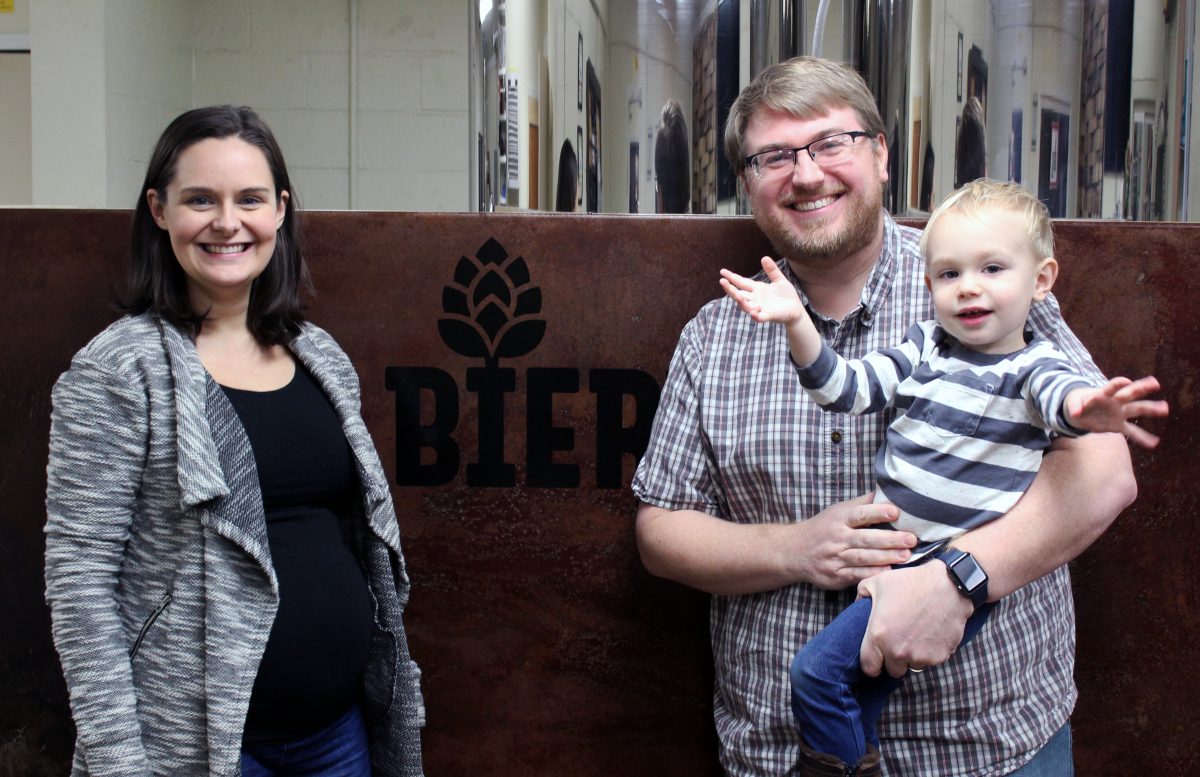 Head Brewer and Owner, JP Bierly with his wife Amelia and son Felix