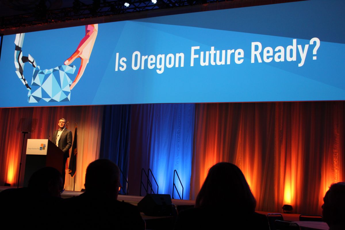 Patrick Criteser, CEO of the Tillamook County Creamery Association and Oregon Business Plan Chair, speaks on the goals of the conference and the challenges for the future. 