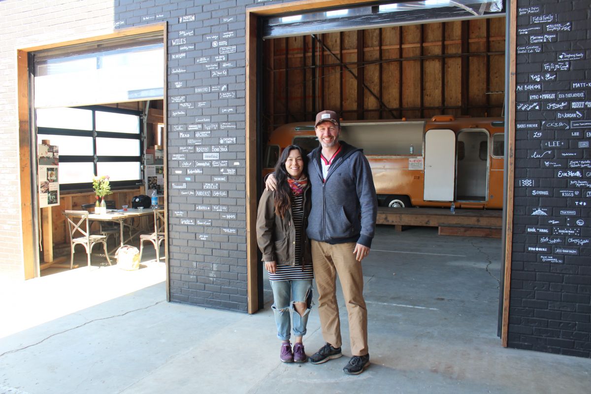 Diana Riggs and Todd Severson stand where a food truck pod will live at the Mac Market space