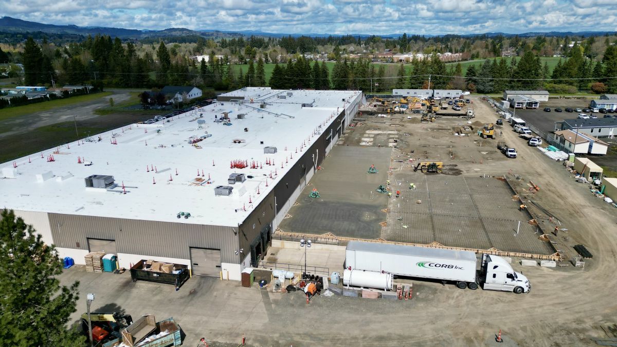 An aerial shot of the EMPWR building in McMinnville