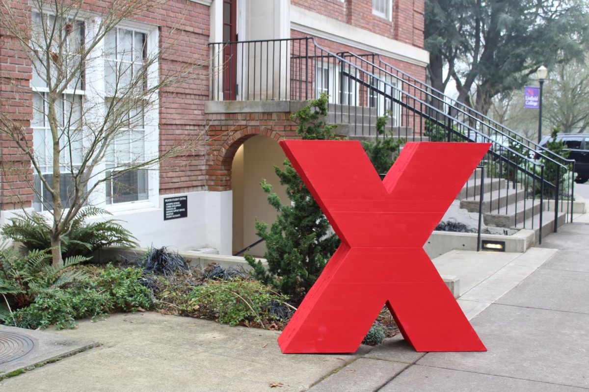 A large X outside of Linfield College