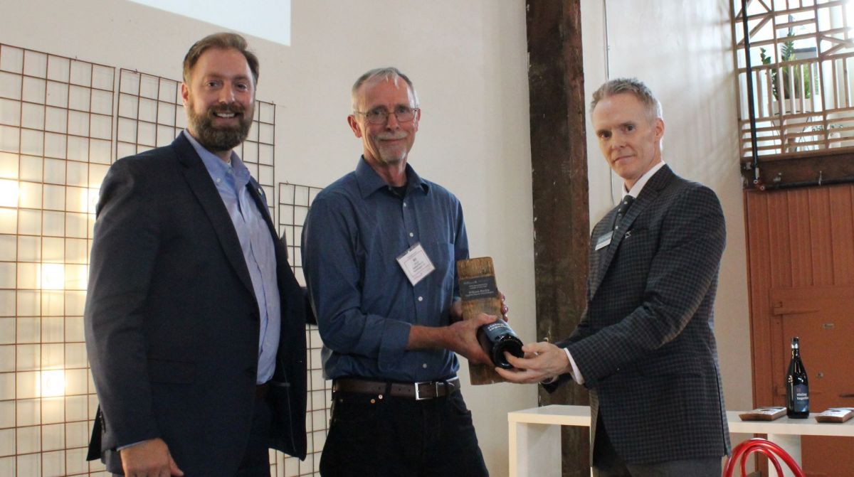 From left to right: MEDP Board Member Chris McLaran, AP Tech Founder William Mackie, MEDP Executive Director Scott Cooper